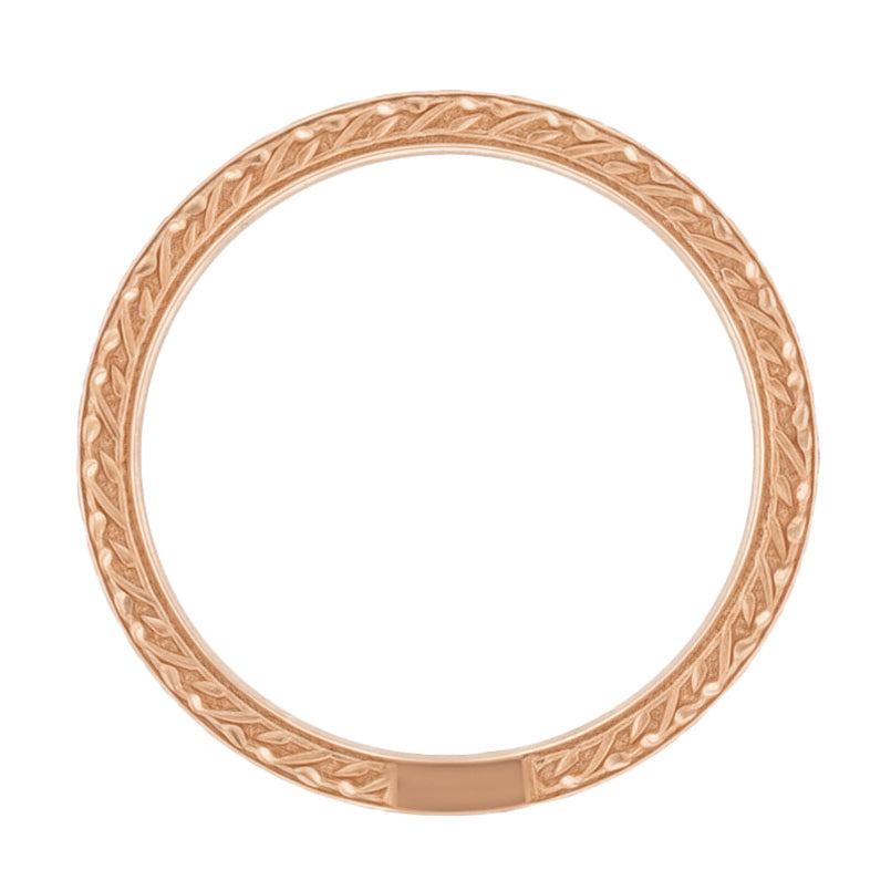 Art Deco Rose Gold Engraved Wheat Diamond Eternity Wedding Band - Item: R678R-LC - Image: 2