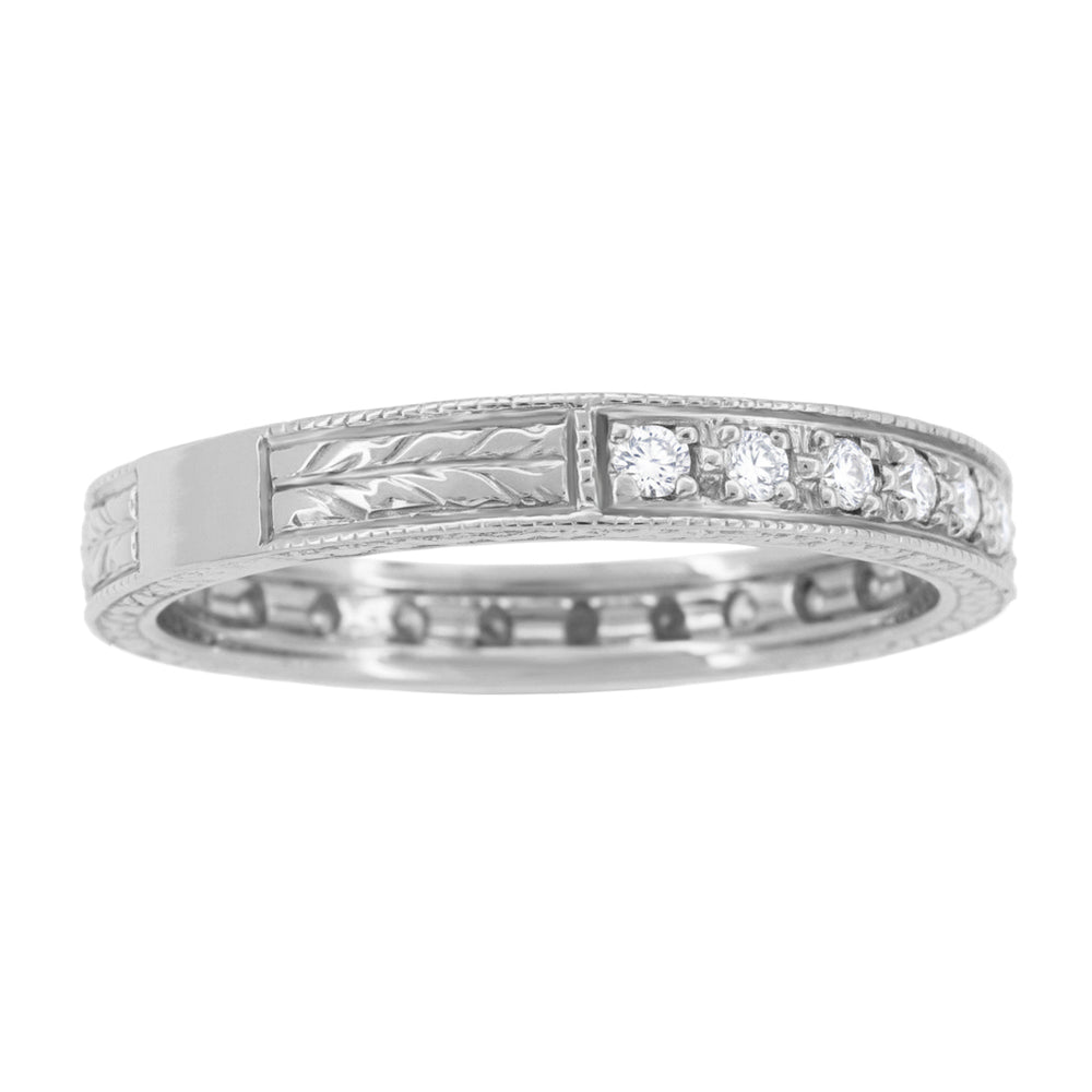 Art Deco Engraved Wheat Eternity Diamond Wedding Band in Platinum - Item: R678P-LC - Image: 3