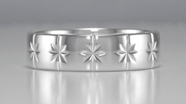 Engraved Radiating 8 Ray Starbursts 1950's Era Vintage Style Wide Wedding Band in White Gold - 6mm - Item: R1131W10 - Image: 3