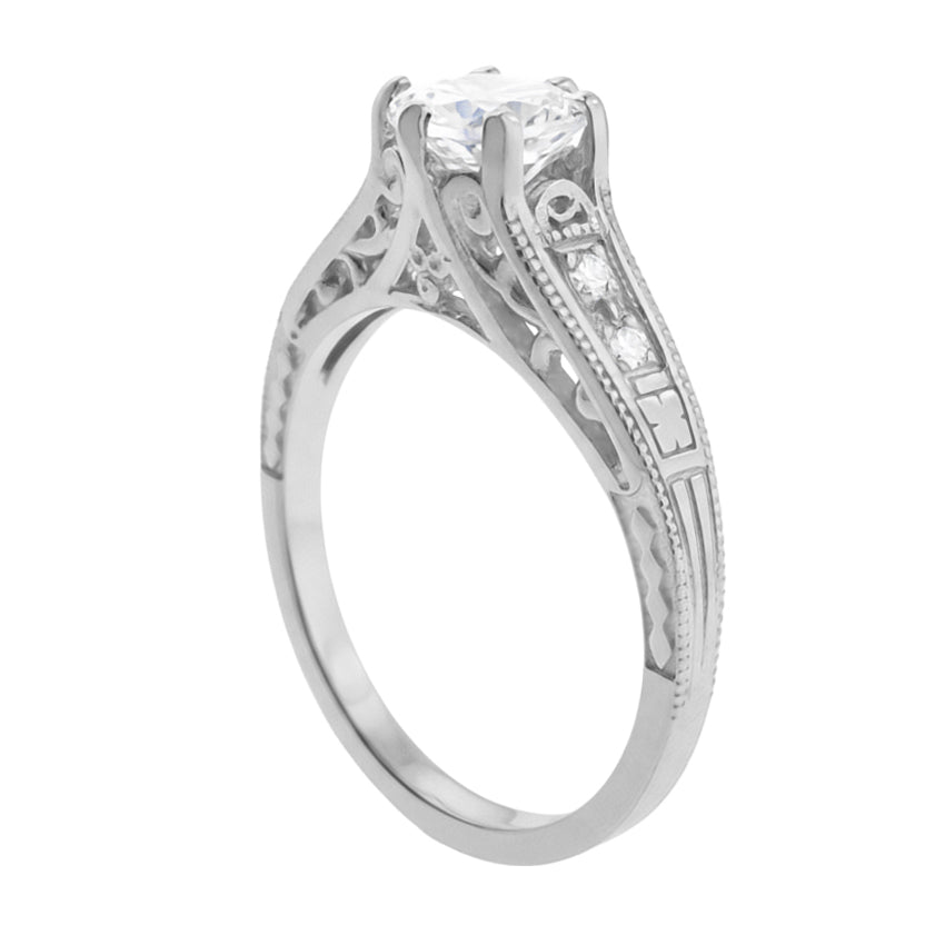 1920's Art Deco Wave Scroll Filigree Diamond Engagement Ring in Platinum - Item: R643P-LC - Image: 3