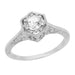 Hexagon Art Deco White Sapphire Filigree Engagement Ring in 14K White Gold
