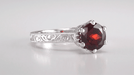 Art Deco Engraved Scrolls 1.5 Carat Almandine Garnet Filigree Crown Solitaire Engagement Ring in 18 Karat White Gold