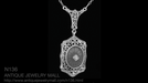 Filigree Art Deco Starburst Camphor Glass Crystal & Diamond Drop Pendant Necklace in Sterling Silver