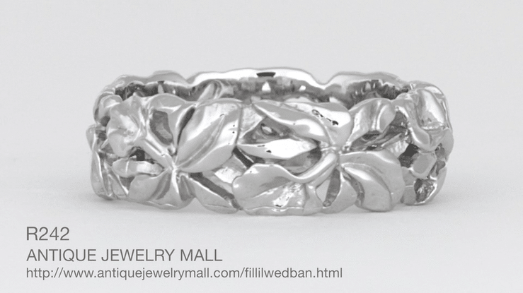 Filigree Calla Lilies Wide Wedding Band in 14 Karat White Gold | 6.6mm - Item: R242 - Image: 3