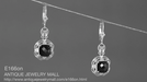 Filigree Cushion Cut Black Onyx Art Deco Drop Earrings in Sterling Silver