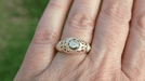 Yellow Gold Art Deco Low Dome Open Filigree Flowers Diamond Engagement Ring