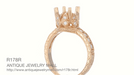 Filigree Engraved Butterflies Art Deco 1 Carat Diamond Engagement Ring Setting in 14 Karat Rose ( Pink ) Gold