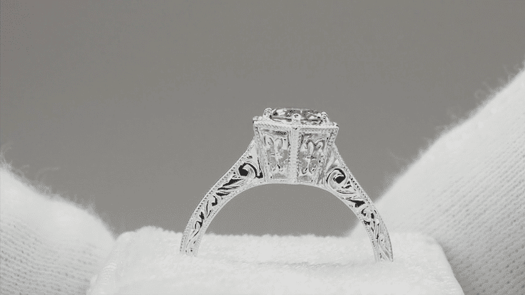 Filigree Engraved Art Deco Hexagon Morganite Ring in 14 Karat White Gold - Item: R180W75M - Image: 5