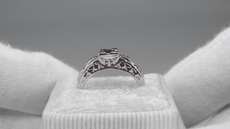 1920s Square Top Filigree Floral Engraved Art Deco Ruby Ring in White Gold - Item: R160W10R - Image: 7