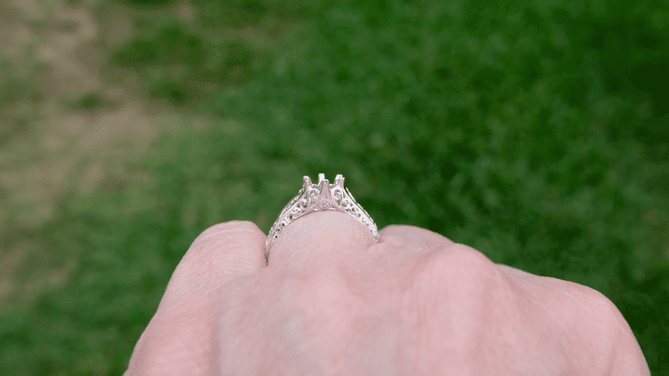 Filigree Flowing  Scrolls Edwardian Engagement Ring Setting for a 3/4 Carat Diamond in 14 Karat White Gold - Item: R1196W - Image: 11