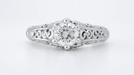 Filigree Flowing  Scrolls Edwardian Engagement Ring Setting for a 3/4 Carat Diamond in 14 Karat White Gold