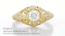 Scroll Dome Filigree Edwardian Diamond Engagement Ring in 14 Karat Yellow Gold