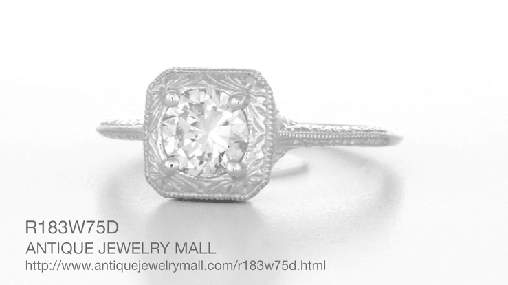 Filigree Scrolls 1/2 Carat Diamond Engraved Engagement Ring in 14 Karat White Gold - Item: R183W75D-LC - Image: 7