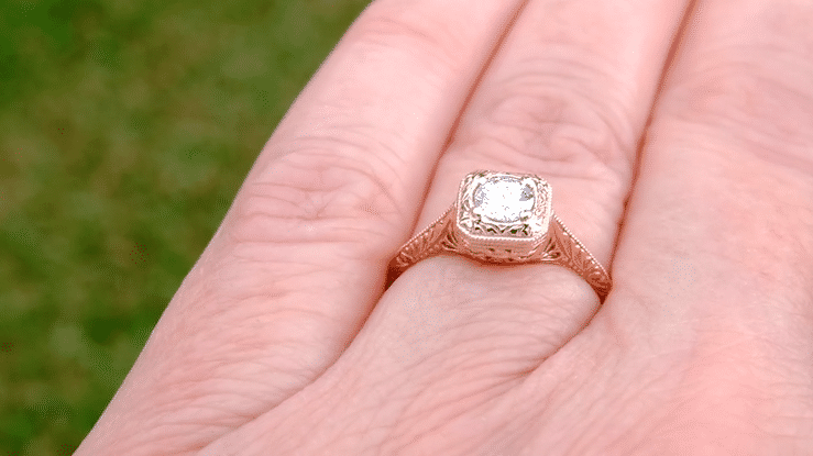 Filigree Scrolls Engraved 1/3 Carat Diamond Engagement Ring in 14 Karat Rose Gold - Item: R183R50D-LC - Image: 4