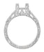 Flowers and Scrolls 3/4 Carat Princess Cut Square Diamond Art Deco Engagement Ring Mounting in White Gold