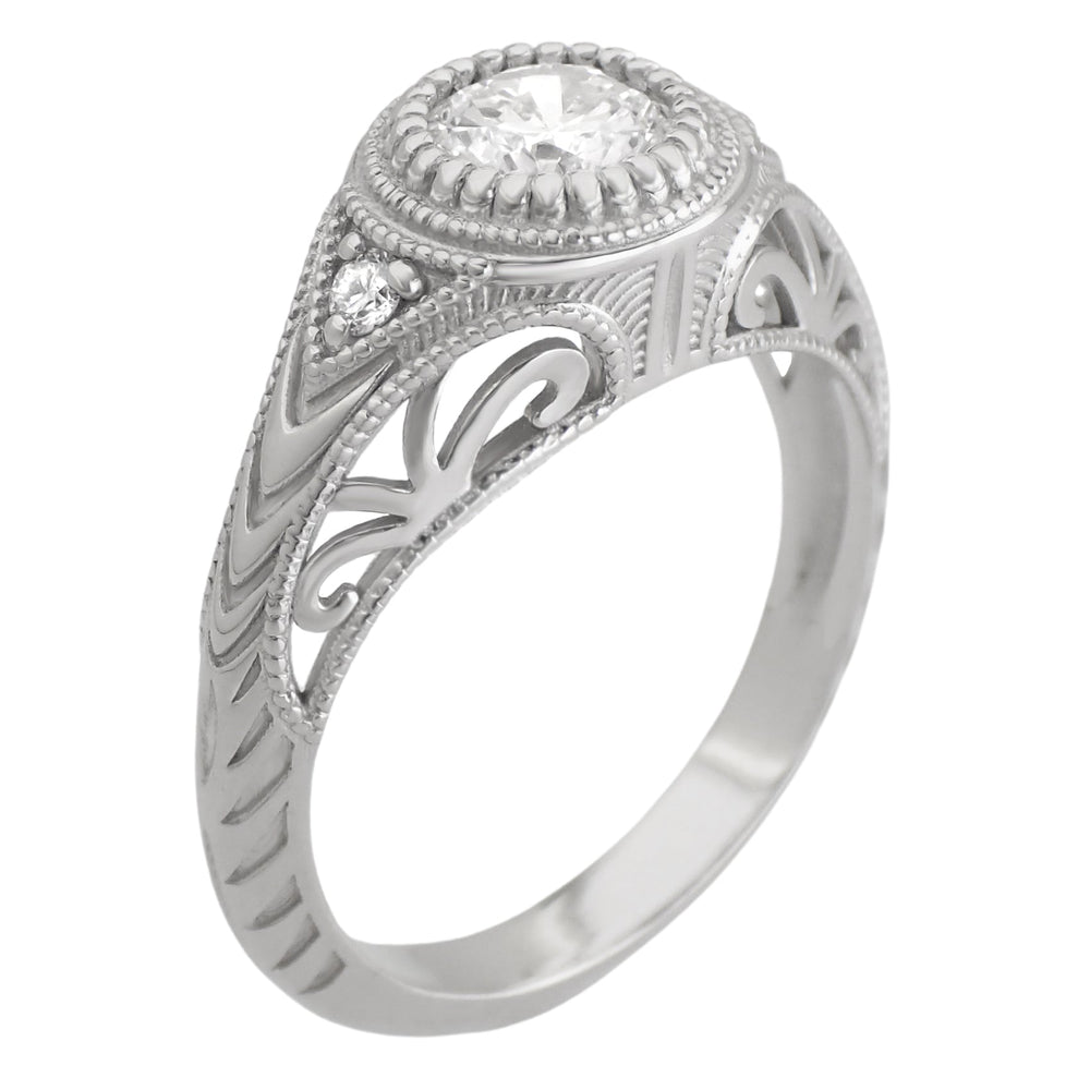Art Deco Platinum Sculptural Filigree Low Dome 3/4 Carat Diamond Engagement Ring - Item: R464P75-LC - Image: 6