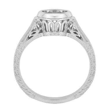 Art Deco 1 to 1.25 Carat Filigree Engraved Wheat Halo Bezel Engagement Ring Setting in White Gold | Low Profile - alternate view