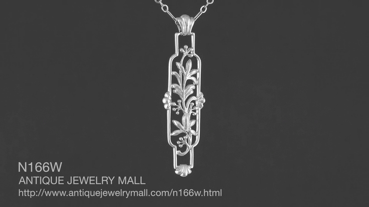 Floral Filigree Art Nouveau Cartouche Pendant Necklace in Sterling Silver - Item: N166W - Image: 6