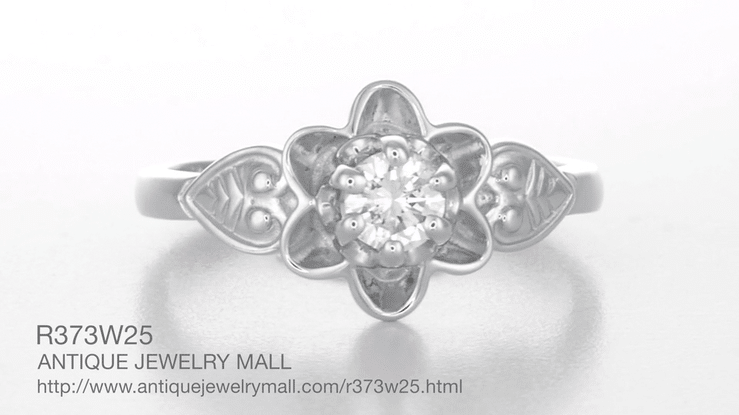 Flowers & Leaves Victorian 1/4 Carat Diamond Engagement Ring in White Gold - Item: R373W25-10K-LC - Image: 5