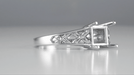 Flowers and Leaves Filigree Art Nouveau Platinum Engagement Ring Setting for a Round 3/4 - 1 Carat Diamond