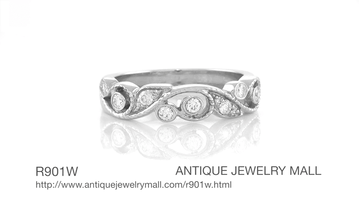 Frances Art Nouveau Style Diamond Wedding Ring in White Gold - 18K or 14K - Item: R901W-LC - Image: 5