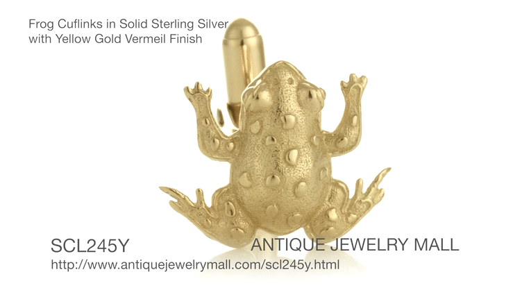 Frog Cufflinks in Solid Sterling Silver with Yellow Gold Vermeil Finish - Item: SCL245Y - Image: 4