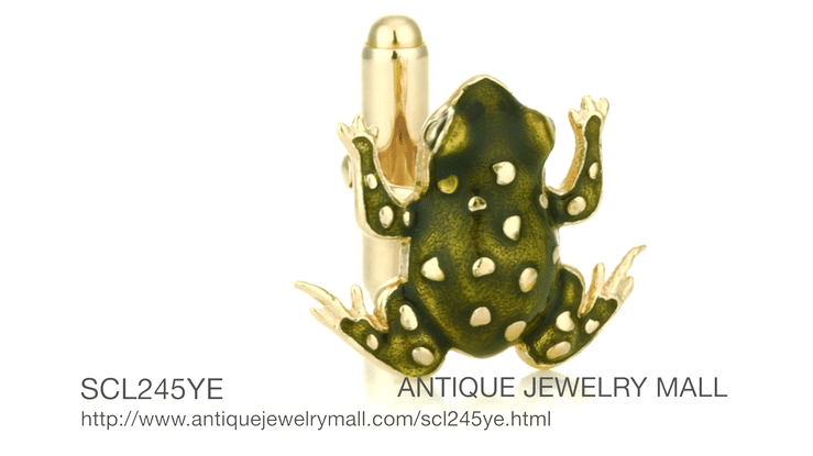 Frog Cufflinks with Elegant French Champleve Enamel in Solid Sterling Silver with Yellow Gold Vermeil Finish - Item: SCL245YE - Image: 4