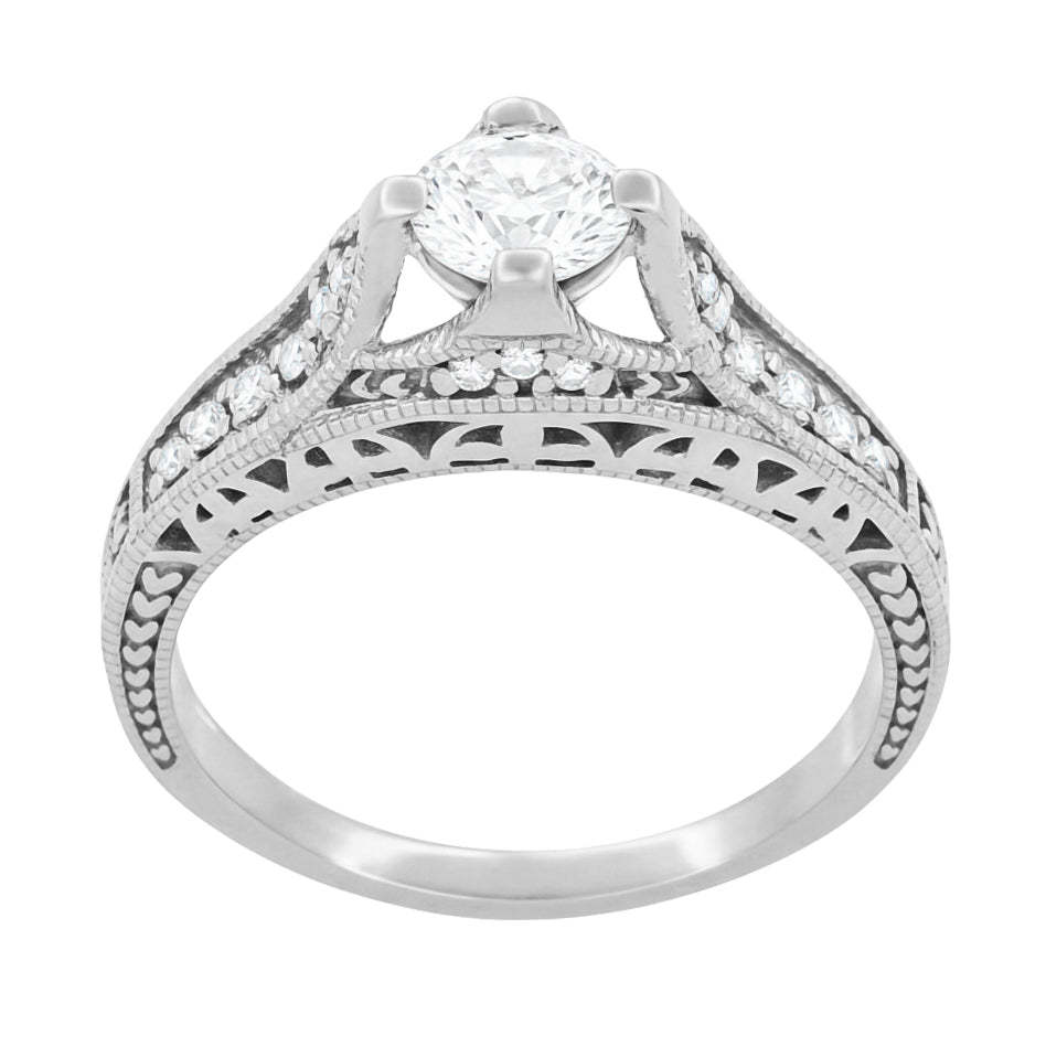 Belnord Art Deco Filigree Diamond Wheat Engraved Engagement Ring Semimount in Platinum - Item: R296P50D - Image: 3
