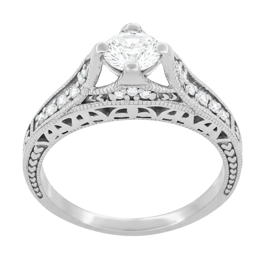 Art Deco Belnord Filigree Diamond Engagement Ring in 18 Karat White Gold - Item: R296W50D - Image: 3