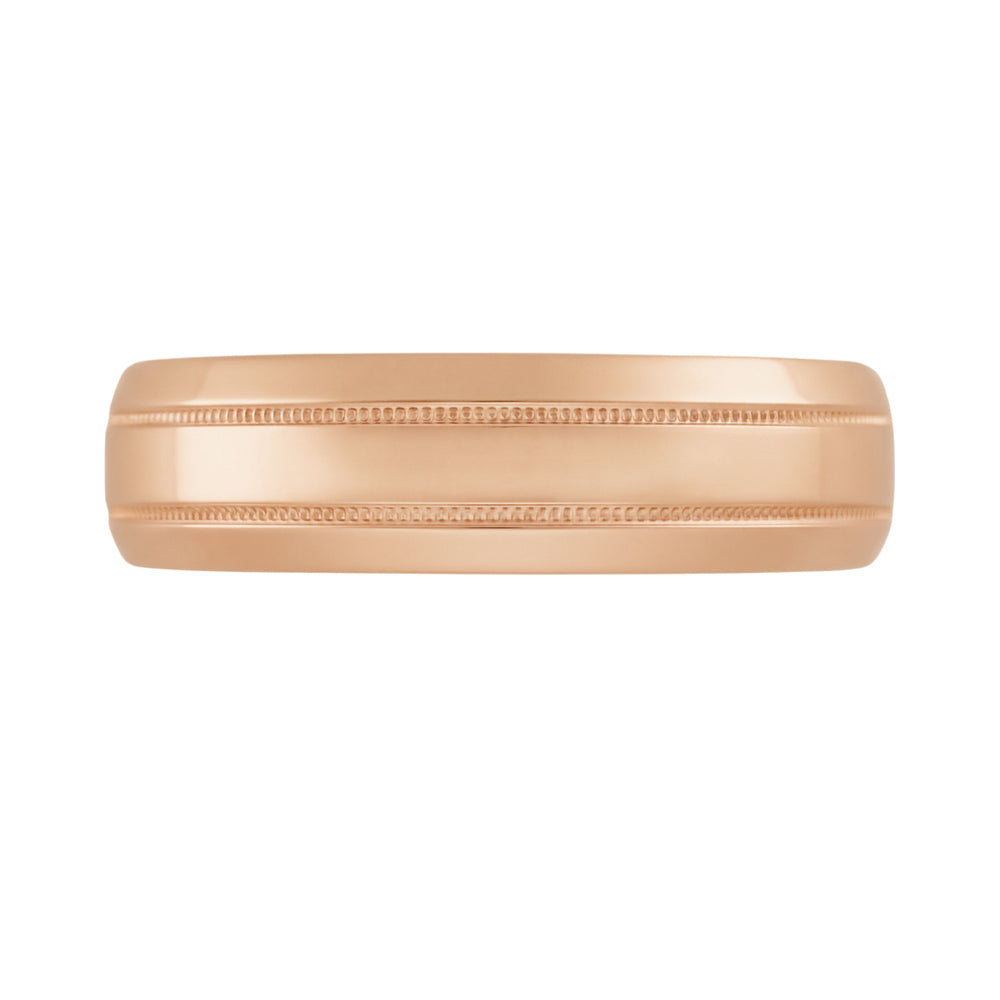 Men's 6mm Rose Gold Wedding Band with Double Milgrain - Vintage 1960's Style - Item: R1263R10 - Image: 3