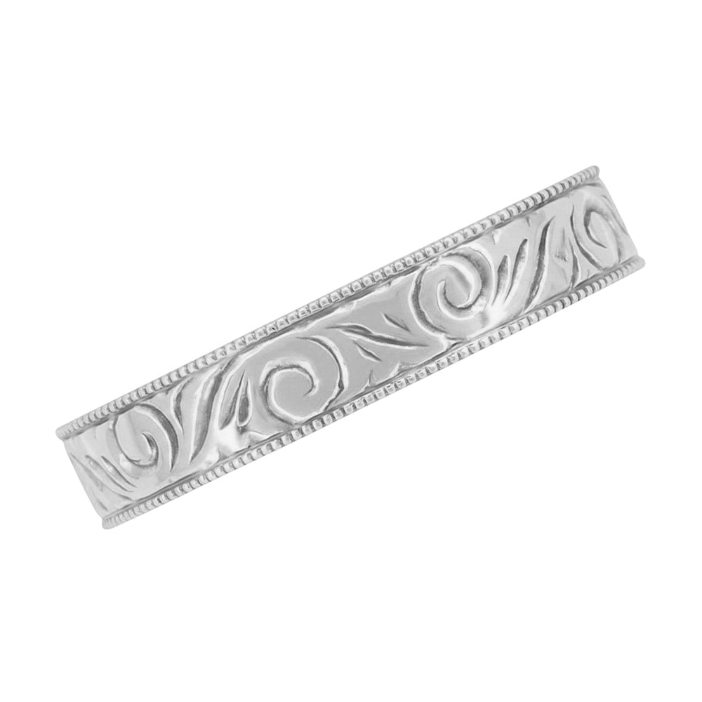 Men's Art Deco Scrolls Engraved 4mm Wide Wedding Band in Platinum - Item: WR199MP - Image: 3