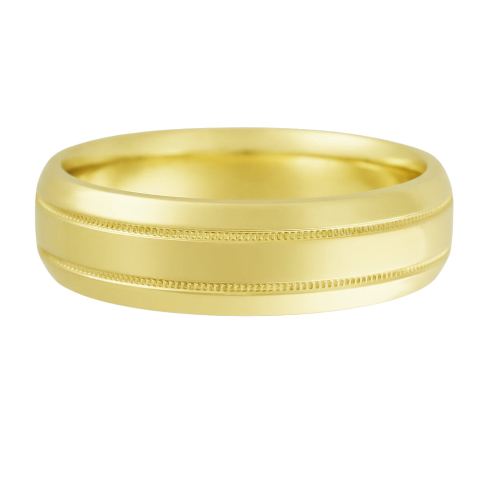 Mens 1960's Vintage Style Double Milgrain Center Wedding Band in Yellow Gold - 6mm - Item: R1263Y10 - Image: 2