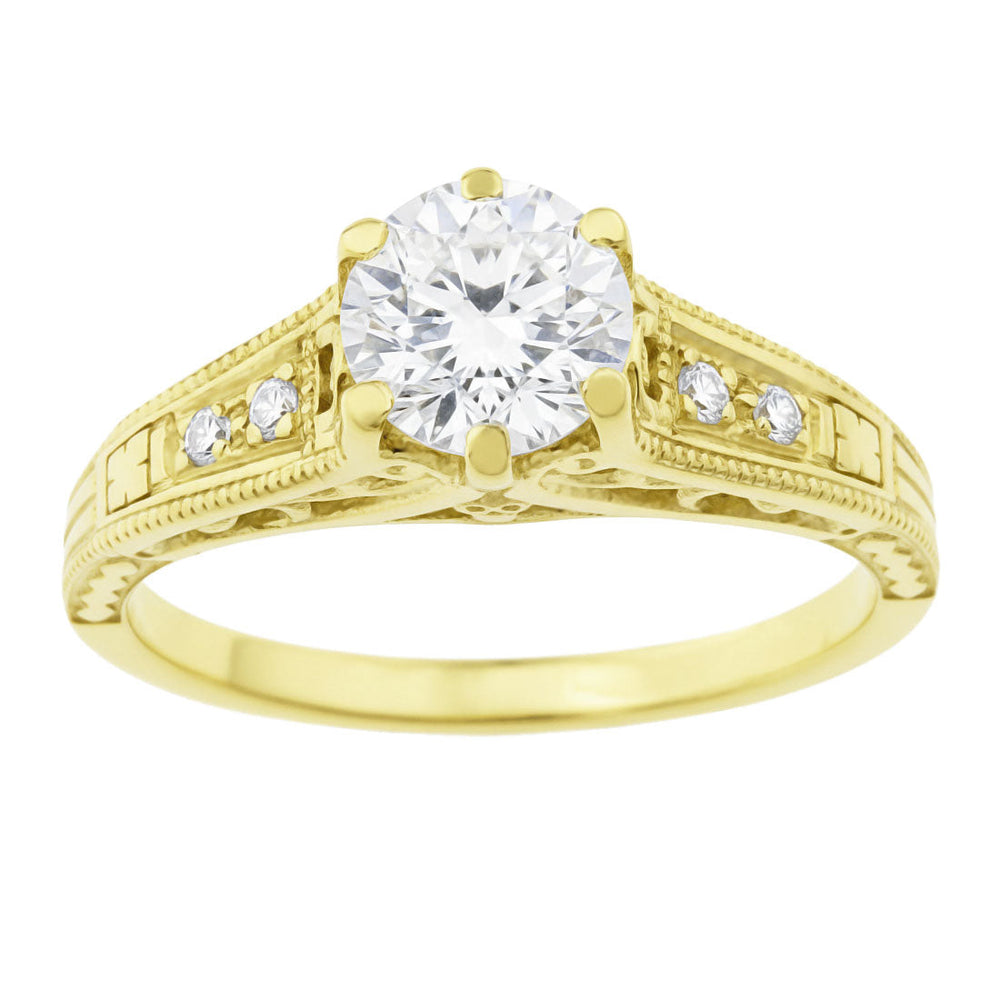 Yellow Gold Scroll Swirl Filigree 1920's Art Deco Vintage Style Diamond Engagement Ring - Item: R643Y50-LC - Image: 4