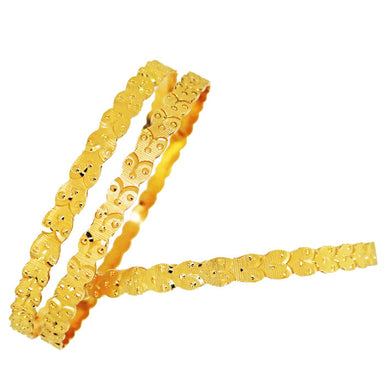 Trio of Stackable Engraved Bangle Bracelets in 21 Karat Gold - alternate view