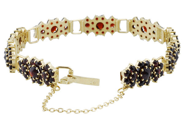 Antique Style Bohemian Garnet Cluster Link Victorian Bracelet - Yellow Gold Vermeil Over Sterling Silver - Item: GBR135S - Image: 2