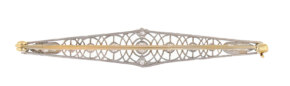 Art Deco Concentric Circles Antique Filigree Old Mine Cut Diamond Bar Brooch in Platinum - Item: BR176 - Image: 3
