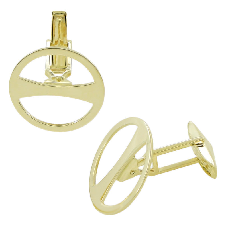Geometric Mid Century Modern Round Vintage Cufflinks in 18 Karat Yellow Gold - Item: GCL157 - Image: 2