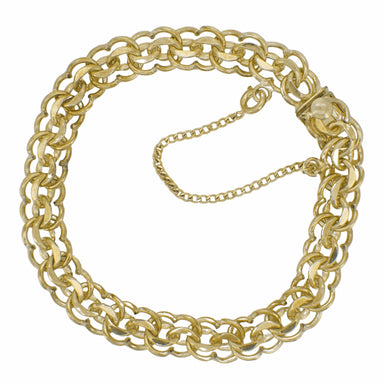 1960's Vintage Scalloped Double Link Charm Bracelet - 12K Yellow Gold Filled - 7 Inches