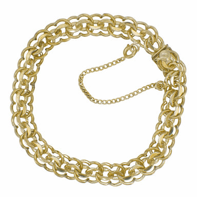 1960's Vintage Scalloped Double Link Charm Bracelet - 12K Yellow Gold Filled - 7 Inches