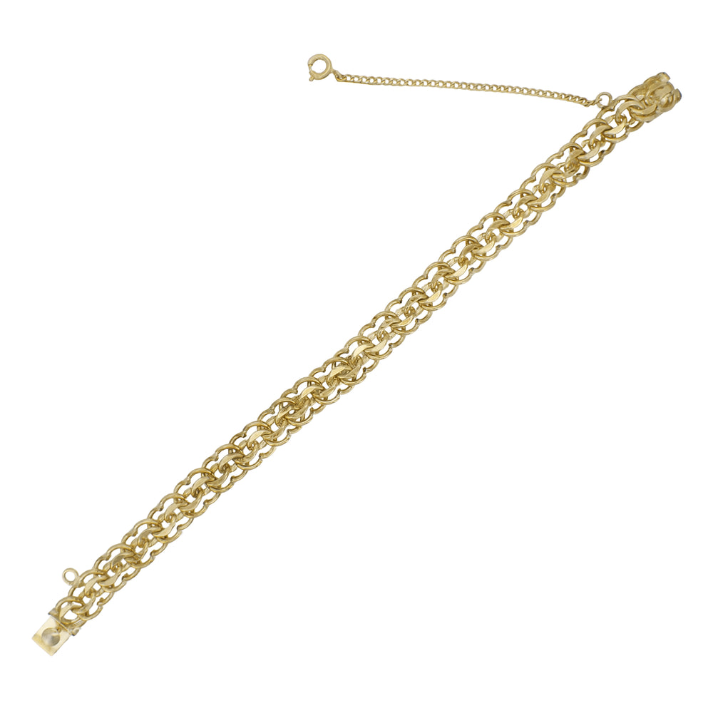 1960's Vintage Scalloped Double Link Charm Bracelet - 12K Yellow Gold Filled - 7 Inches - Item: GFBR11 - Image: 5