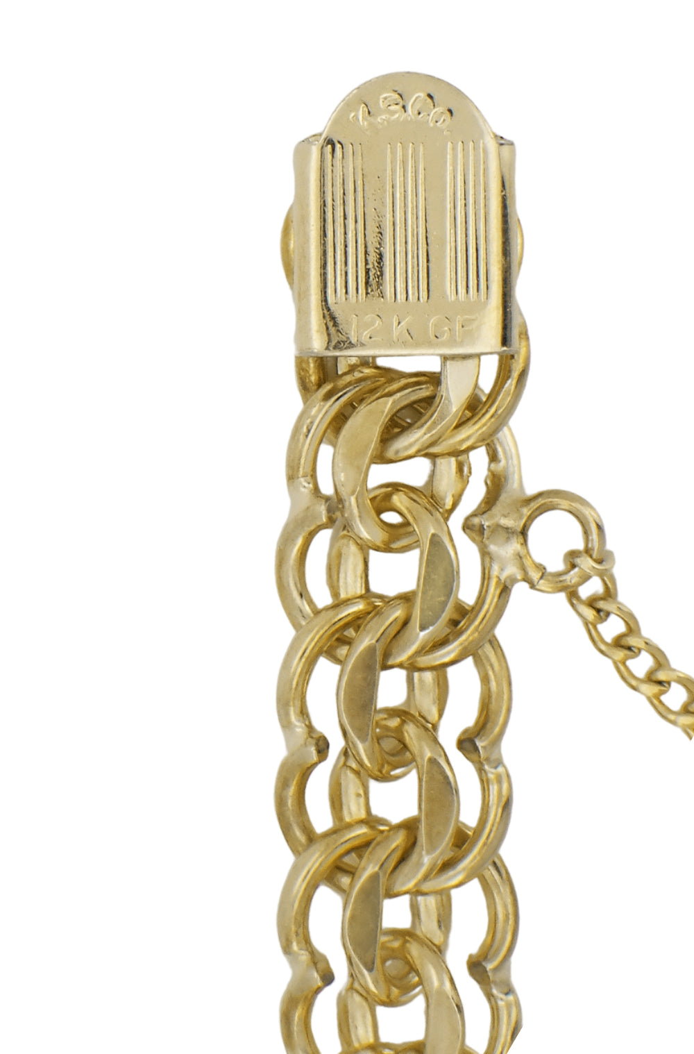 1960's Vintage Scalloped Double Link Charm Bracelet - 12K Yellow Gold Filled - 7 Inches - Item: GFBR11 - Image: 3