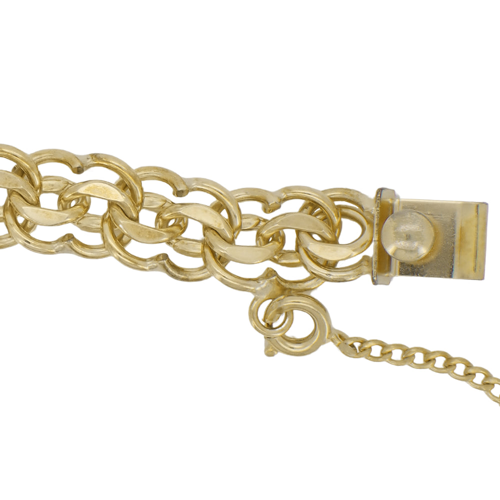 1960's Vintage Scalloped Double Link Charm Bracelet - 12K Yellow Gold Filled - 7 Inches - Item: GFBR11 - Image: 4