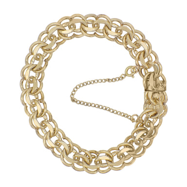 Vintage Circa 1960's Double Scalloped Link Charm Bracelet - 12K Yellow Gold Filled - 7.25 Inches