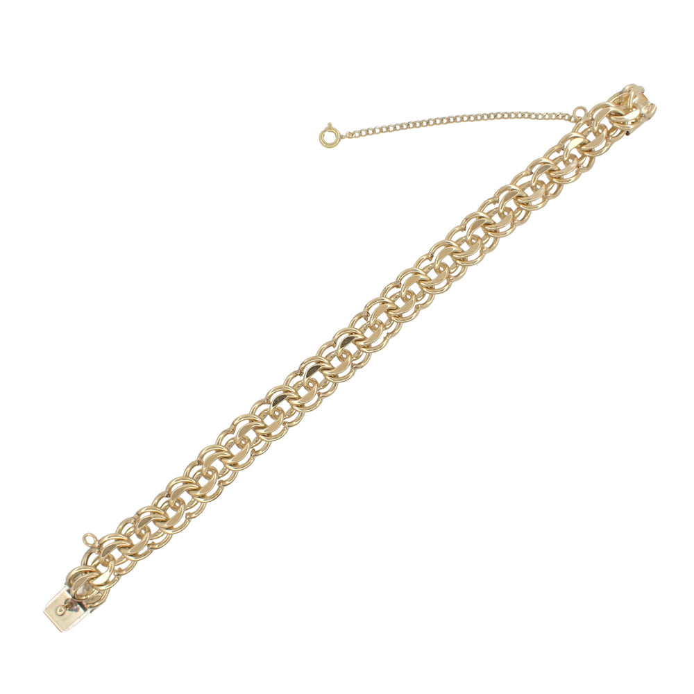 Vintage Circa 1960's Double Scalloped Link Charm Bracelet - 12K Yellow Gold Filled - 7.25 Inches - Item: GFBR12 - Image: 2