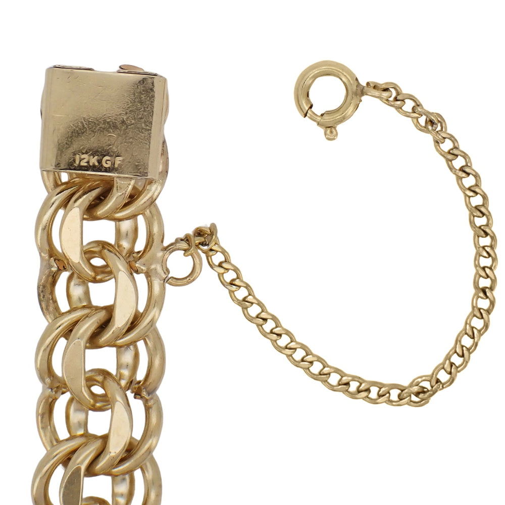 Vintage Circa 1960's Double Scalloped Link Charm Bracelet - 12K Yellow Gold Filled - 7.25 Inches - Item: GFBR12 - Image: 4