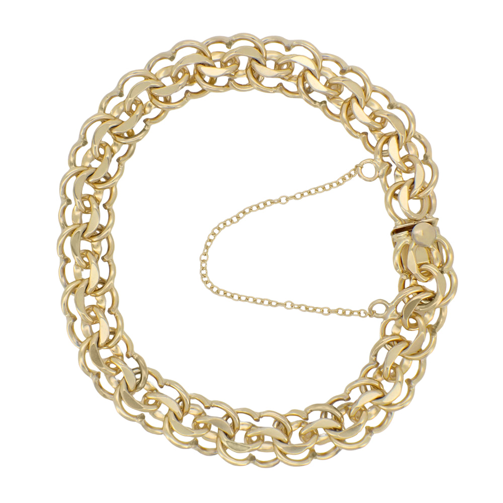 Vintage 1960's Scalloped Double Link Charm Bracelet - 12K Yellow Gold Filled - 7 Inches