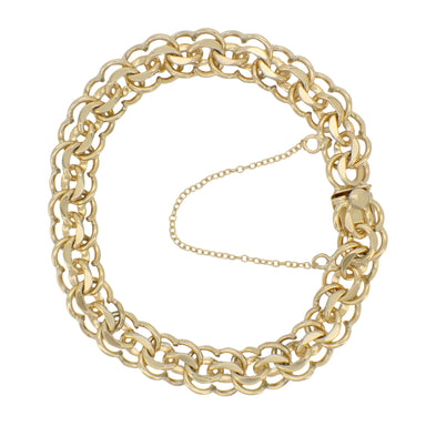 Vintage 1960's Scalloped Double Link Charm Bracelet - 12K Yellow Gold Filled - 7 Inches