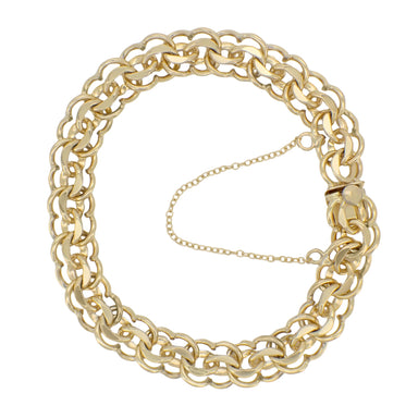 Vintage 1960's Scalloped Double Link Charm Bracelet - 12K Yellow Gold Filled - 7 Inches