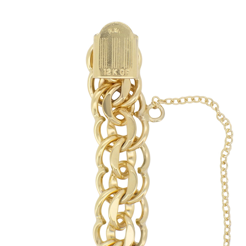 Vintage 1960's Scalloped Double Link Charm Bracelet - 12K Yellow Gold Filled - 7 Inches - Item: GFBR13 - Image: 4