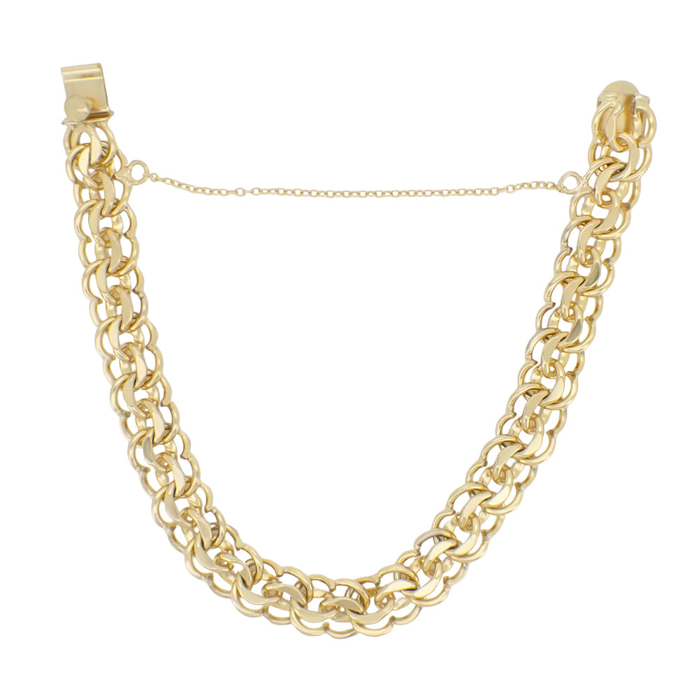 Vintage 1960's Scalloped Double Link Charm Bracelet - 12K Yellow Gold Filled - 7 Inches - Item: GFBR13 - Image: 2